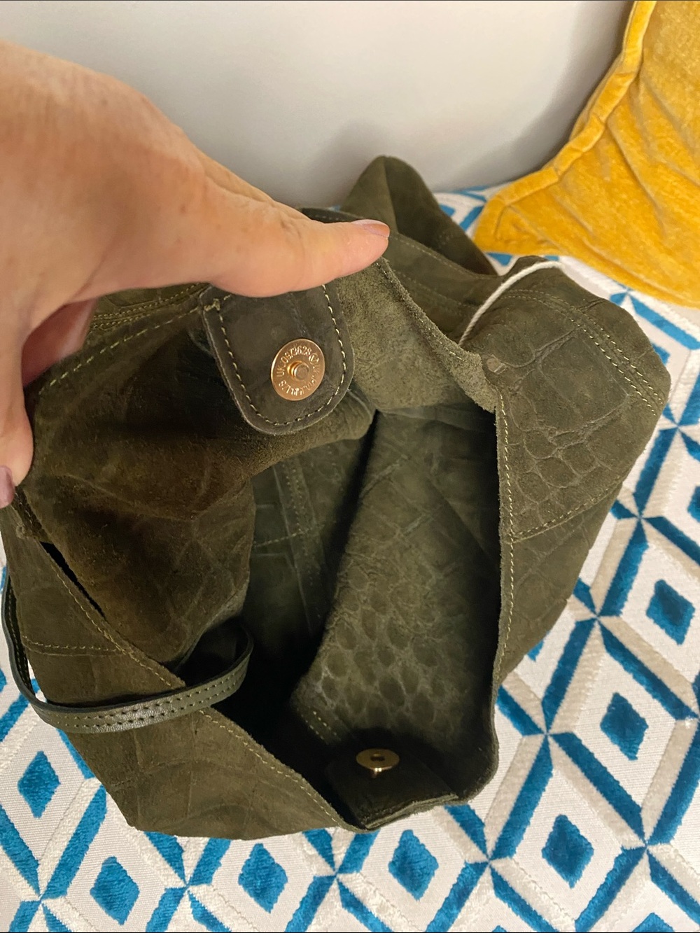 NWT! Haute Hippie Genuine Suede Olive Green Slouchy Hobo w/ Detachable Small Bag - Picture 8 of 9